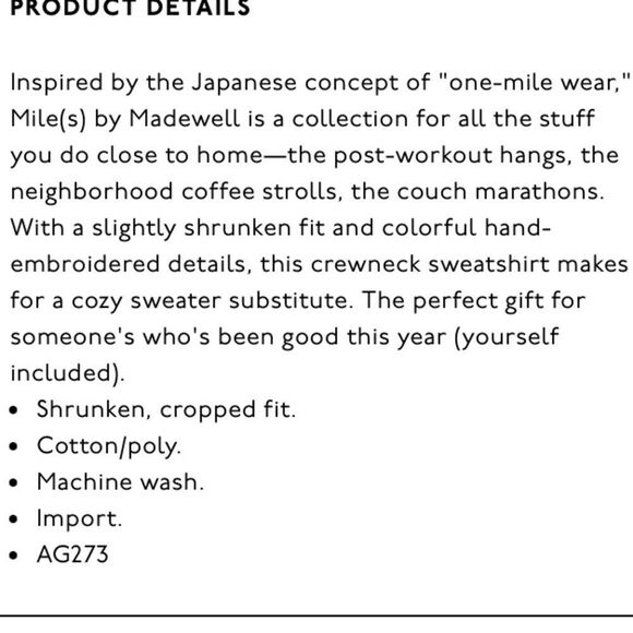Miles by Madewell embroidered crop sweatshirt. XXS - Picture 9 of 9